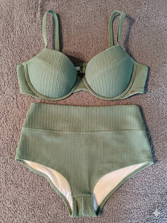 PINK Victoria's Secret Other - Victoria's Secret PINK Ribbed Underwire Bikini Set High Waist Sage Green L